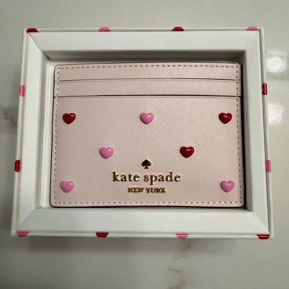 Kate Spade Light Pink Card Holder with Heart Accents - Picture 1 of 6